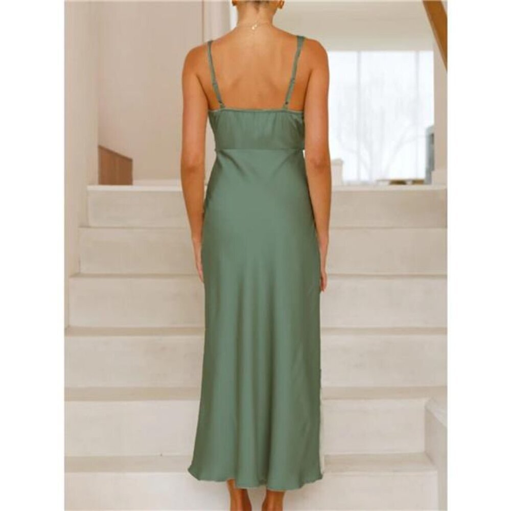 Satin Asymmetrical Midi Dress - Picture 11 of 16